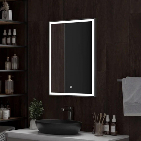 Зеркало STRONG 60 600х800мм (LED-подсветка, сенсорный выключатель, алюминиевый профиль СЕРЫЙ)