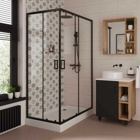 Душевой уголок 100х80х195 ПРЯМОУГ без подд профиль ЧЕРНЫЙ стекло (6мм) ПРОЗРАЧНОЕ NG-6881-08 BLACK