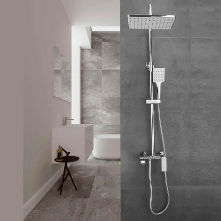 Смеситель для душа (зонт, квадрат) со стойкой HAIBA HB24639 (лат., с изливом)(4)