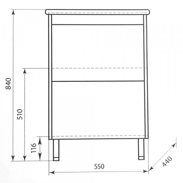 Тумба напольная AquaLine Элина 60 2 ящика Push размеры