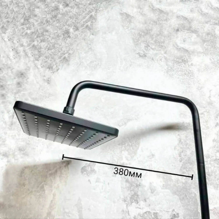 Смеситель для душа (зонт, квадрат) со стойкой HAIBA HB24639-7 ЧЕРНЫЙ (лат., с изливом)(4)