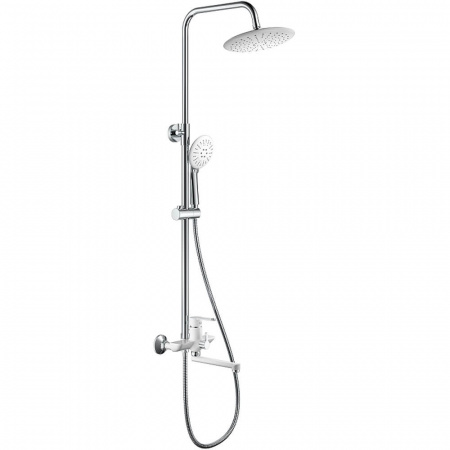 Смеситель для душа (зонт, круг) со стойкой HAIBA HB24557-8 БЕЛЫЙ/ХРОМ (лат., с изливом)  Смеситель для душа (зонт, круг) со стойкой HAIBA HB24557-8 БЕЛЫЙ/ХРОМ (лат., с изливом)