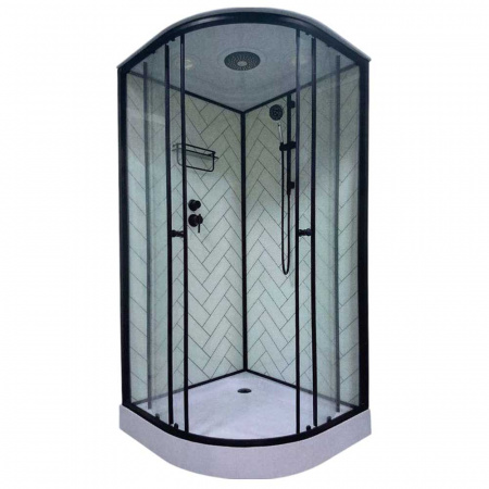 Душевая кабина 900х900х2150мм, НИЗКИЙ поддон, проф. ЧЕРНЫЙ, стекло зад. БЕЛ ПАРКЕТ, пер. ПРОЗРАЧ 81