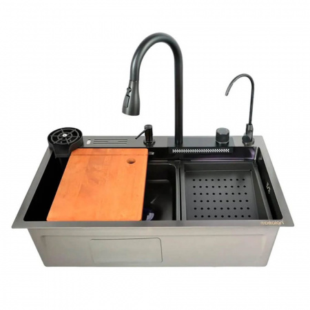 Мойка кухонная многофункциональная Dikalan KN754508 ЧЕРНЫЙ нерж.сталь SUS-304 750х460х220мм 