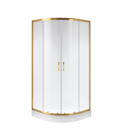 Душевой уголок 90х90х195 ПОЛУКР без поддона профиль ЗОЛТО стекло (6мм) ПРОЗРАЧНОЕ NG-6406-08GOLD