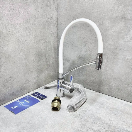 Смеситель на мойку с гибким изливом HAIBA HB73643-8 БЕЛЫЙ/ХРОМ (лат., 35мм)