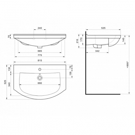 Умывальник мебельный ЭЛЬБРУС 80