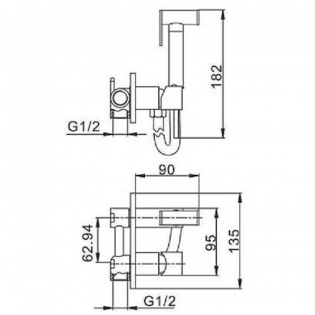Смеситель настенный встраиваемый с гигиенической лейкой HAIBA HB5515 (лат., картр. 35мм)