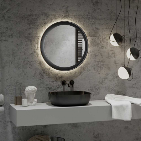 Зеркало PLANET 60 D600мм (LED-подсветка, бесконт. сенс. выкл., ореольная подсветка, рама МДФ ЧЕРНЫЙ)