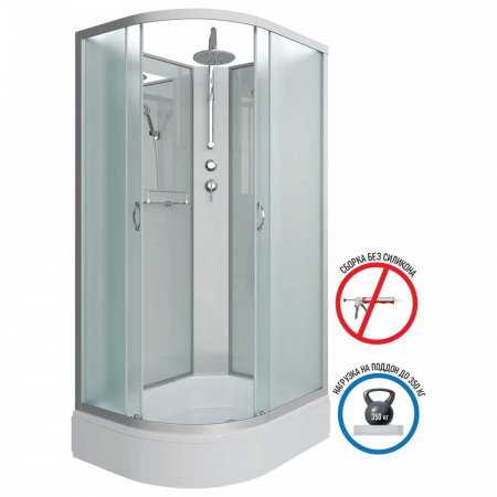 Душевая кабина 900х700х2150мм без г/м, СРЕДНИЙ поддон, СЕРЕБР проф, стекло МАТОВОЕ NG-33974-14RBKT