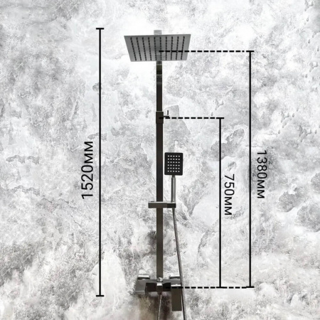 Смеситель для душа (зонт, квадрат) со стойкой HAIBA HB24803-2 (нерж.сталь, с изливом)(4)