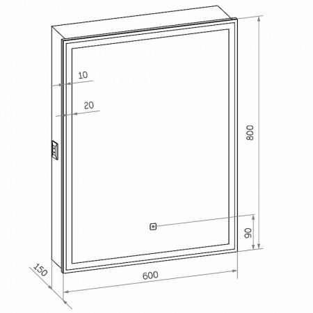 Шкаф зеркальный ALLURE 600х800мм (LED-подсветка, сенсорный выключатель) правый 