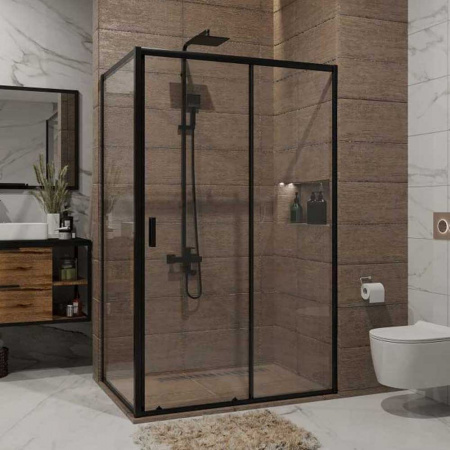 Душевое ограждение 120х80х195 без поддона профиль ЧЕРНЫЙ стекло (6мм) ПРОЗРАЧНОЕ NG-82-12AB + A80B