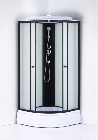 Душевая кабина 1000х1000х2150мм, СРЕДНИЙ поддон, проф. ЧЕРНЫЙ, стекло зад. БЕЛЫЙ, пер. МАТОВ 471