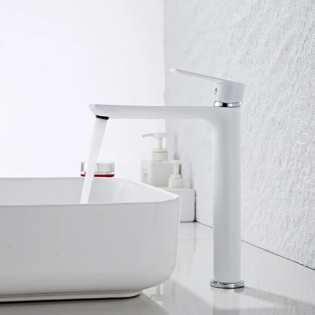 Смеситель на раковину высокий HAIBA HB11505-8 БЕЛЫЙ/ХРОМ (лат., 35мм)