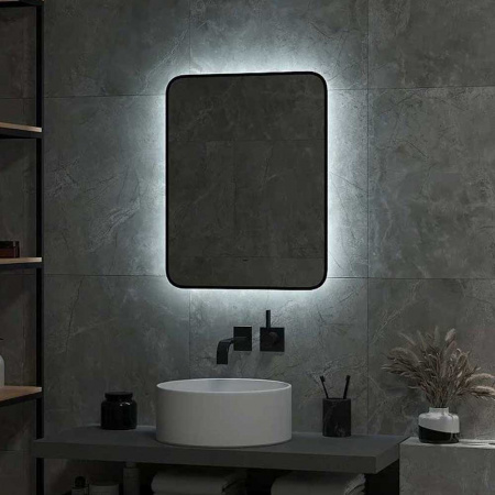 Зеркало TORRY 60 600х700мм (фоновая подсветка, бесконтактный сенсорный выключатель, ЧЕРНЫЙ)