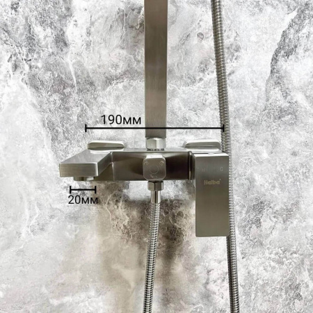Смеситель для душа (зонт, квадрат) со стойкой HAIBA HB24803-2 (нерж.сталь, с изливом)(4)