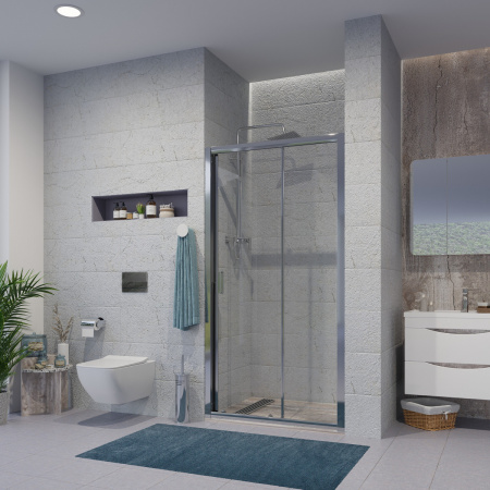 Душевое ограждение 110х195, 1 раз-ая дверь, профиль ХРОМ, стекло ПРОЗРАЧНОЕ 6мм NG-62-11A