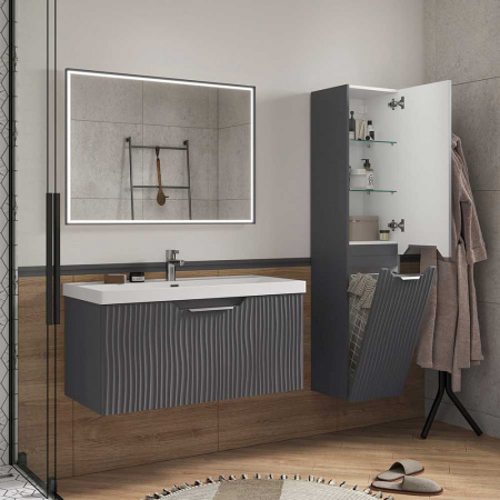 Шкаф-пенал в ванную комнату MIRAGE 36 ПРАВЫЙ подвесной (360х318х1600мм) с корзиной