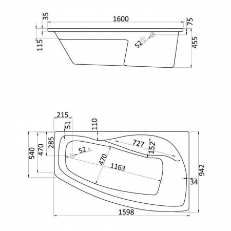 Ванна акриловая асимметричная МАЙОРКА XL 160х95см правосторонняя 
