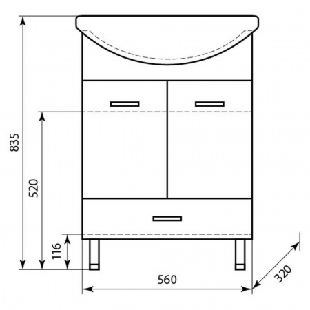 Тумба в ванную комнату БАЛТИКА 60/1 под умывальник БАЛТИКА 60