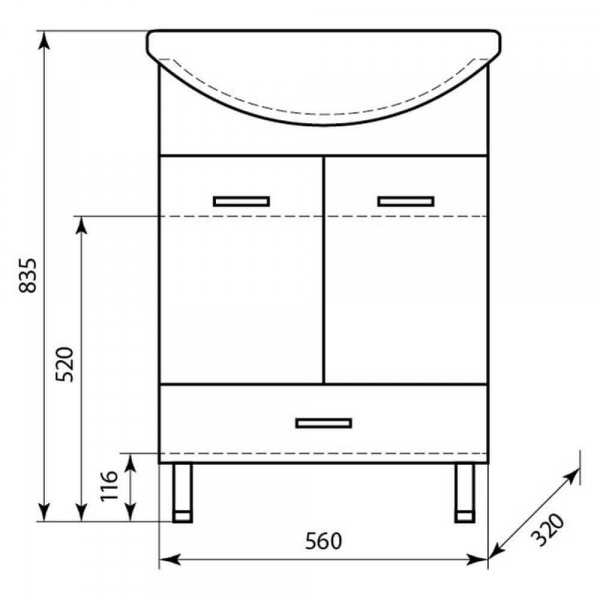Тумба напольная AquaLine Балтика 60 1 ящик размеры