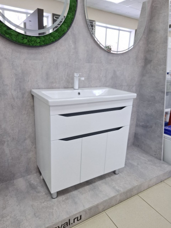 Тумба в ванную комнату INTEGRO 80 Белый/встав.Антрацит под умывальник СОМО 80 (1ящ + 3дв)