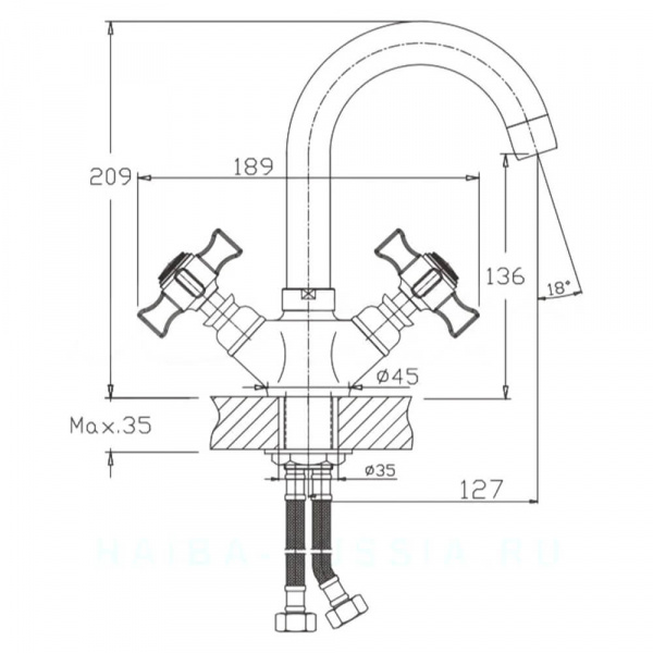 Смеситель для кухни Haiba HB4524 размеры Смеситель для кухни Haiba HB4524 размеры