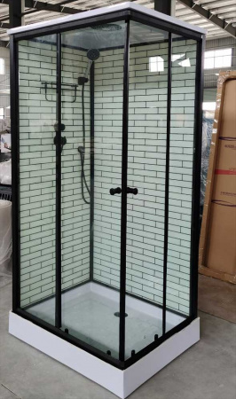 Душевая кабина 1000х800х2150мм, НИЗКИЙ поддон, проф. ЧЕРНЫЙ, стекло зад. БЕЛ КИРП, пер. ПРОЗРАЧ 38К