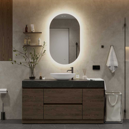 Зеркало ФЛЕР/Fleur 60 600х1000мм (LED-подсветка, бесконтактный сенсор, ореольная ХОЛОДНАЯ подсветка)