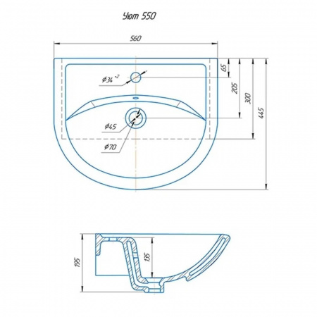Умывальник мебельный УЮТ 55