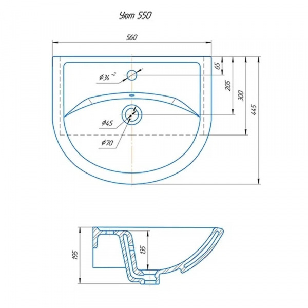 Раковина Rosa Уют 55 размеры