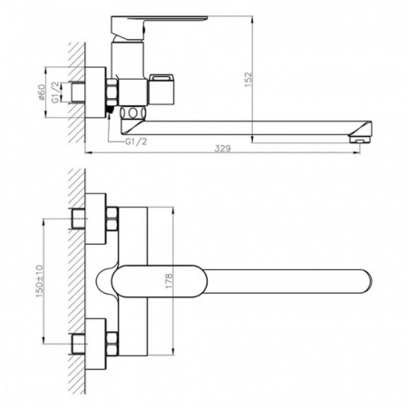 Смеситель на ванну длинный излив HAIBA HB22590-7 ЧЕРНЫЙ (лат., 35мм)