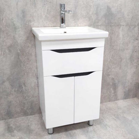 Тумба в ванную комнату ИНТЕГРО 668 Белый/встав.Антрацит под умывальник СОМО 70 (1ящ + 2дв)