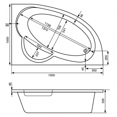 Ванна акриловая асимметричная ШРИ-ЛАНКА 150х100см левосторонняя