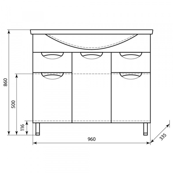 Тумба напольная AquaLine Эльбрус 100 2 ящика размеры
