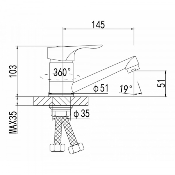 Смеситель для раковины Dikalan D4859-2 размеры