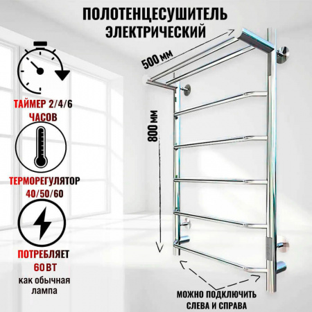 Полотенцесушитель с греющим кабелем ПЭК СП6П 80х50см 