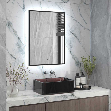 Зеркало МЕРИДИАН/Meridian 60 600х800мм(LED-подсв., бесконт.сенс.выключатель, рама ал ЧЕРНАЯ) ЗЛП3814