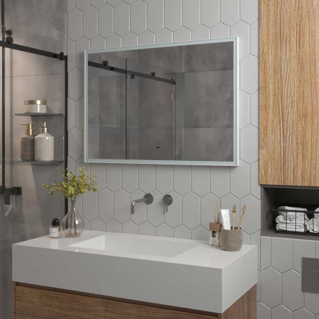 Зеркало FRAME 100 1000х700мм (LED-подсветка, бесконт сенс выкл-ль, ХОЛОД подсвет, ал профиль БЕЛЫЙ)