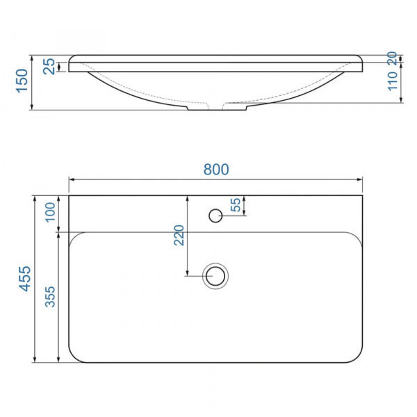 Раковина мебельная Raval Solo 80 размеры