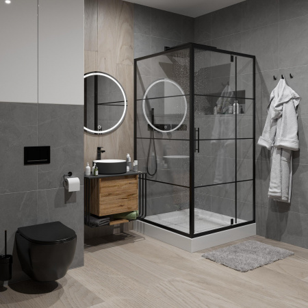Душевой уголок 90х90х190 КВАДР без поддона профиль ЧЕРНЫЙ стекло (6мм) ПРОЗРАЧ УЗОР NG-0290-08 BLACK