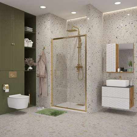 Душевое ограждение 120х195, 1 раз-ая дверь, профиль ЗОЛОТО, стекло ПРОЗРАЧНОЕ 6мм NG-42-12AG