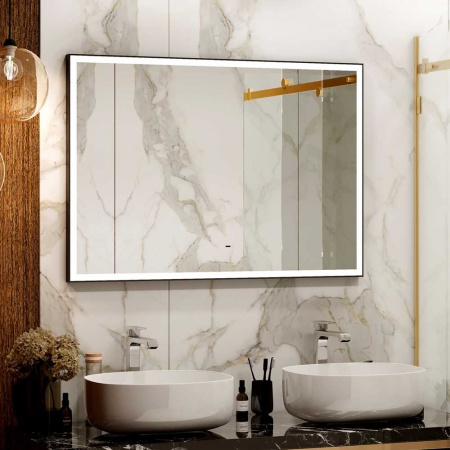 Зеркало FRAME 100 1000х700мм (LED-подсветка, бес сенсор вык-ль, ХОЛОД подсветка, ал профиль ЧЕРНЫЙ)