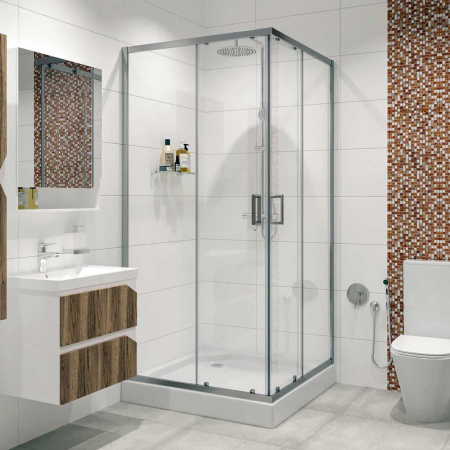 Душевой уголок 90х90х195 КВАДР без поддона профиль ХРОМ стекло (6мм) ПРОЗРАЧНОЕ NG-6608-08