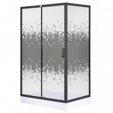 Душевой уголок 120х80х194 НИЗКИЙ ПРЯМОУГ поддон, профиль ЧЕРН, стекло ПИКСЕЛИ 5мм 505/24