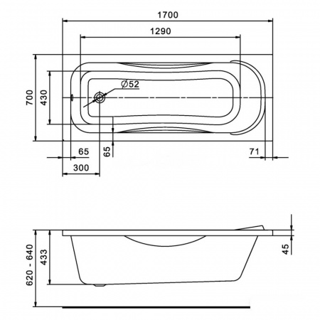 Ванна акриловая прямоугольная ТЕНЕРИФЕ 170х70см 