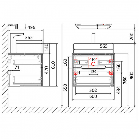 Тумба в ванную комнату подвесная BOSKO 60 под умывальник ДЖОЙ 46 Тумба в ванную комнату подвесная BOSKO 60 под умывальник ДЖОЙ 46