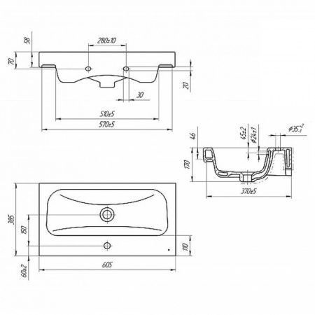 Умывальник мебельный MODUO SLIM 60 (600х375х225мм)