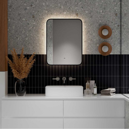 Зеркало TORRY 60 600х700мм (фоновая подсветка, бесконтактный сенсорный выключатель, ЧЕРНЫЙ)